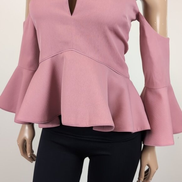 C/Meo Collective Dusty Rose Oblivion Top Halter Flare Sleeve Peplum Ruffle Pink - Picture 3 of 16